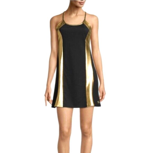 SPORTS ILLUSTRATED XL Black Gold Racerback Tennis Dress Stretch Mesh NWT - Picture 2 of 5